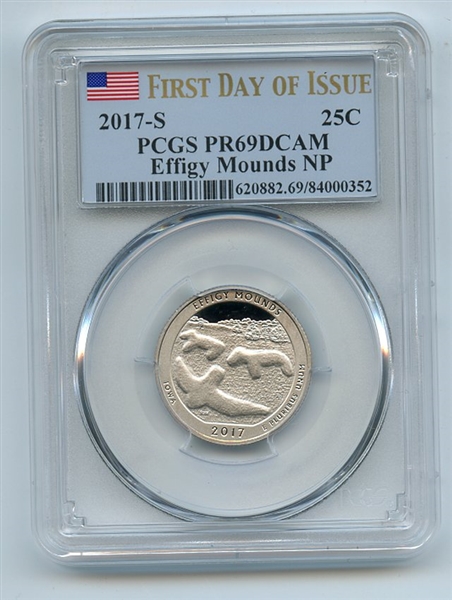 2017 S 25C Clad Effigy Mounds Quarter PCGS PR69DCAM First Day of Issue