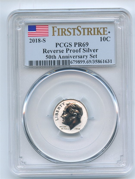 2018 S 10C Silver Reverse Proof Roosevelt Dime PCGS PR69 First Strike