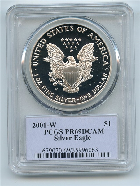 2001 W $1 Proof American Silver Eagle 1oz PCGS PR69DCAM Thomas Cleveland Native
