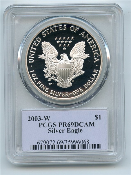 2003 W $1 Proof American Silver Eagle 1oz PCGS PR69DCAM Thomas Cleveland Native