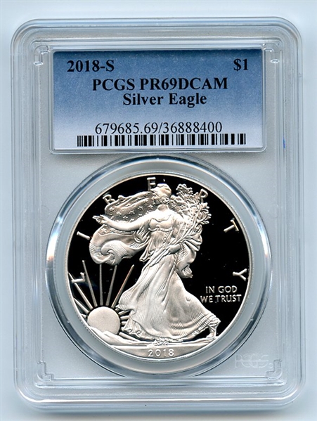 2018 S $1 Proof Silver Eagle 1 oz PCGS PR69DCAM