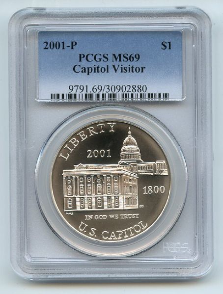 2001 P $1 Capitol Visitor Silver Commemorative Dollar PCGS MS69