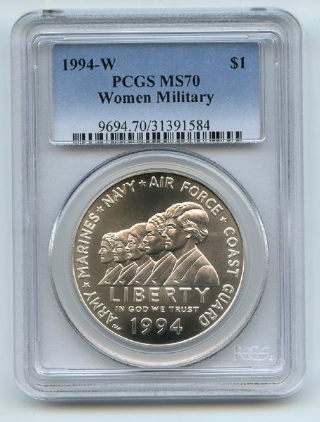 1994 W $1 Women in Military Silver Commemorative Dollar PCGS MS70