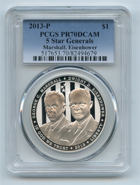 2013 P $1 5 Star Generals Eisenhower Marshall Silver Commem Dollar PCGS PR70DCAM