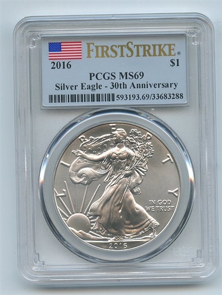 2016 $1 American Silver Eagle 1oz Dollar PCGS MS69 First Strike