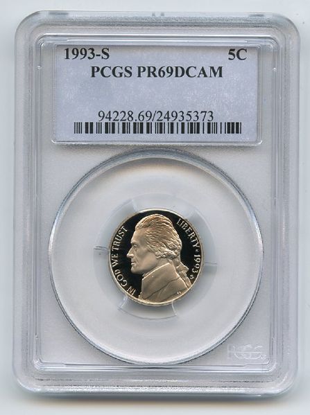 1993 S 5C Jefferson Nickel Proof PCGS PR69DCAM