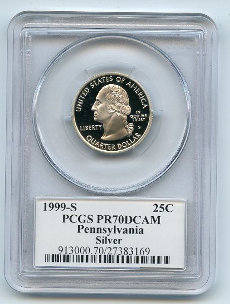 1999 S 25C Silver Pennsylvania Quarter PCGS PR70DCAM