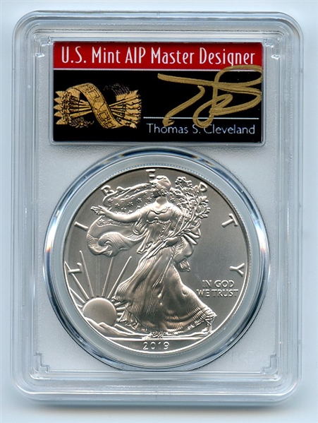2019 $1 Silver Eagle 1oz PCGS MS70 FDOI First Day Issue Thomas Cleveland Arrows