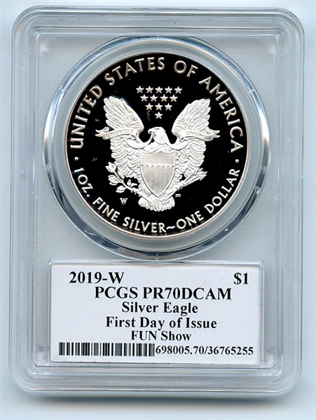 2019 W $1 US Silver Eagle FUN Show PCGS PR70DCAM FDOI Thomas Cleveland Eagle