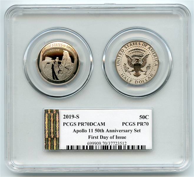 2019 S 50C Apollo 2 Coin Set w/Kennedy PCGS PR70 & PR70DCAM FDOI Fred Haise