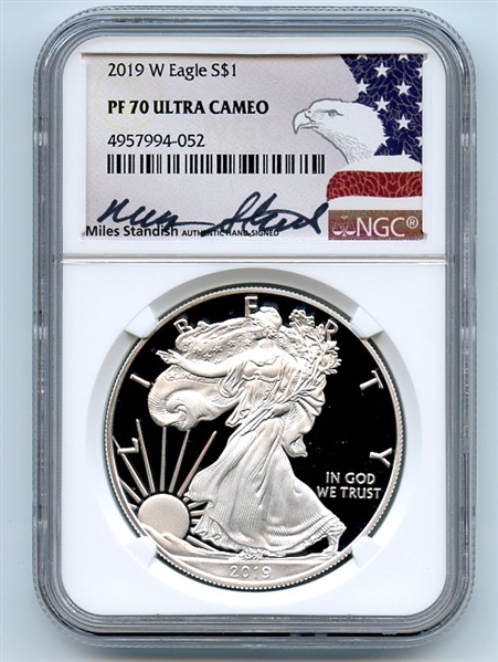 2019 W $1 American Proof Silver Eagle NGC PF70UCAM Miles Standish