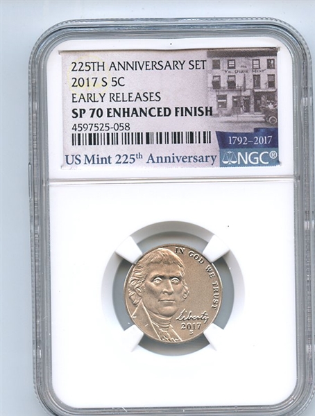 2017 S 5C Jefferson Nickel Enhanced NGC SP70 Early Releases