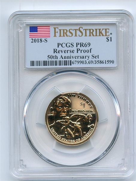 2018 S $1 Reverse Proof 50th Anniversary Sacagawea Dollar PCGS PR69 First Strike