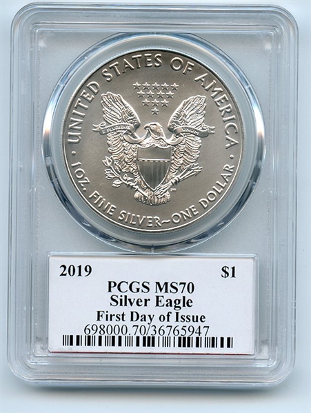 2019 $1 Silver Eagle 1oz PCGS MS70 FDOI First Day Issue Thomas Cleveland Arrows