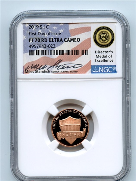 2019 S 1C Lincoln Cent NGC PF70UCAM First Day of Issue FDOI Miles Standish