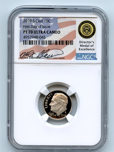 2019 S 10C Clad Roosevelt Dime NGC PF70UCAM First Day Issue FDOI Miles Standish