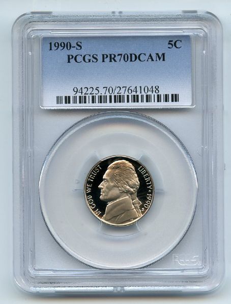 1990 S 5C Jefferson Nickel Proof PCGS PR70DCAM