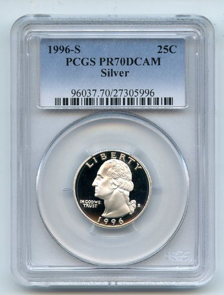 1996 S 25C Silver Washington Quarter Proof PCGS PR70DCAM