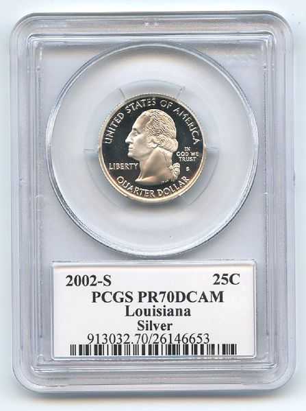 2002 S 25C Silver Louisiana Quarter PCGS PR70DCAM
