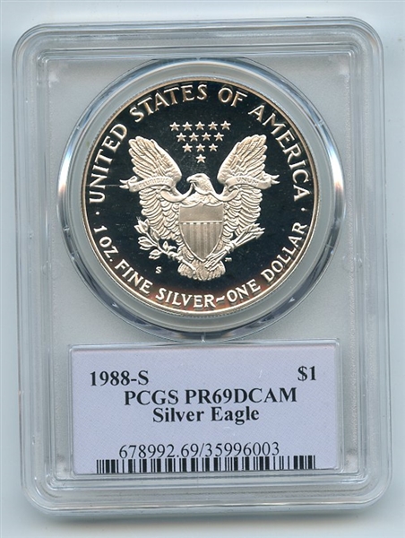 1988 S $1 Proof American Silver Eagle 1oz PCGS PR69DCAM Thomas Cleveland Native