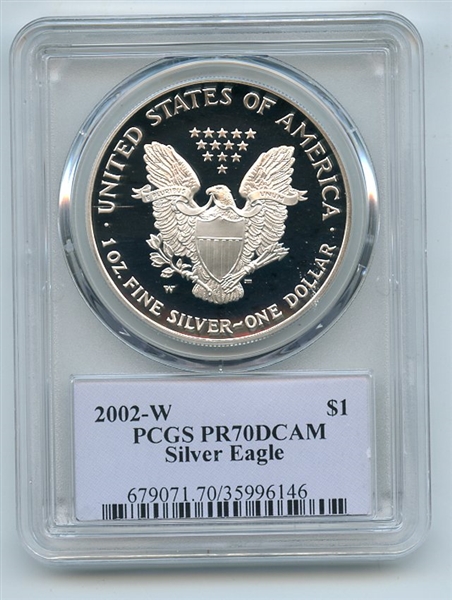 2002 W $1 Proof American Silver Eagle 1oz PCGS PR70DCAM Thomas Cleveland Native