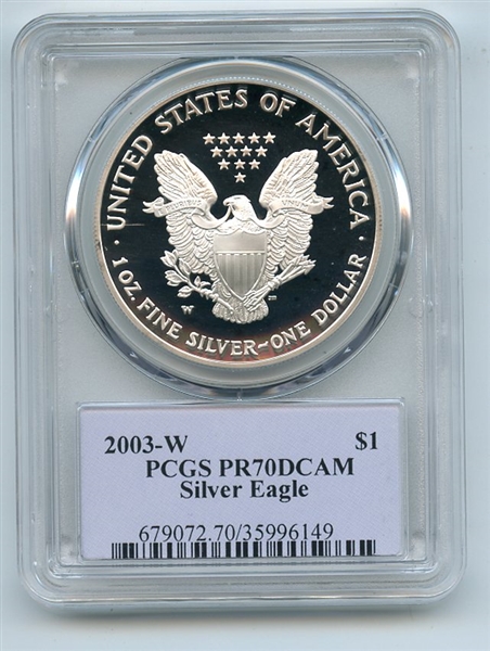 2003 W $1 Proof American Silver Eagle 1oz PCGS PR70DCAM Thomas Cleveland Native