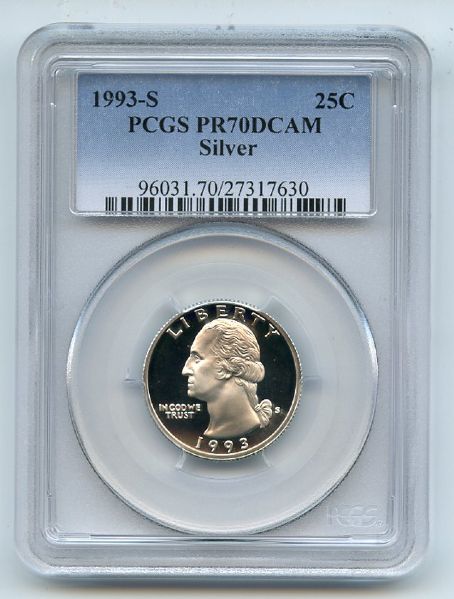 1993 S 25C Silver Washington Quarter Proof PCGS PR70DCAM