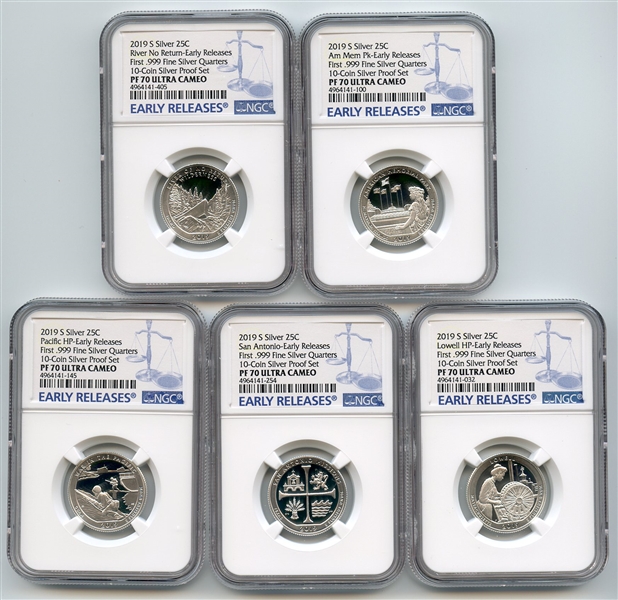 2019 S Silver National Parks Quarter Set NGC PF70UCAM Early Releases