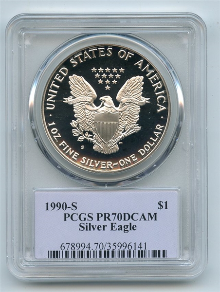 1990 S $1 Proof American Silver Eagle 1oz PCGS PR70DCAM Thomas Cleveland Native