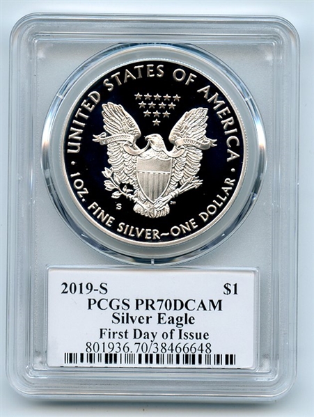 2019 S $1 Proof American Silver Eagle PCGS PR70DCAM First Day Issue Fred Haise