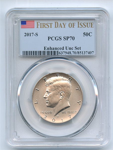 2017 S 50C Kennedy Half Dollar Enhanced PCGS SP70 First Day of Issue