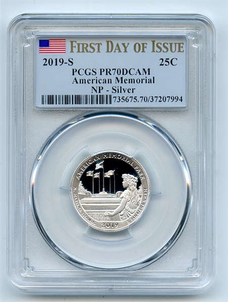 2019 S 25C Silver American Memorial Quarter PCGS PR70DCAM First Day of Issue