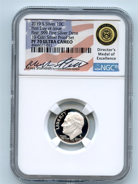 2019 S 10C Silver Roosevelt Dime NGC PF70UCAM First Day FDOI Miles Standish
