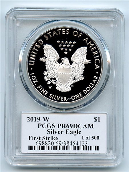 2019 W $1 Proof American Silver Eagle PCGS PR69DCAM FS Thomas Cleveland 1 of 500