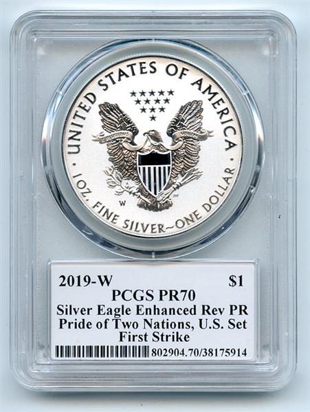 2019 W $1 Reverse Proof Silver Eagle Pride PCGS PR70 FS Thomas Cleveland Arrows
