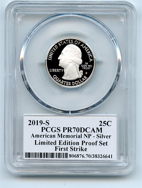 2019 S 25C Silver American Mem Quarter Limited Ed PCGS PR70DCAM Cleveland Eagle