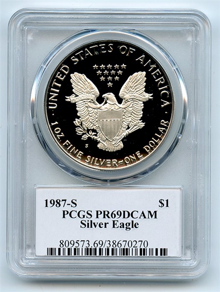 1987 S $1 Proof American Silver Eagle 1oz PCGS PR69DCAM Thomas Cleveland Eagle