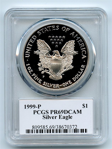 1999 P $1 Proof American Silver Eagle 1oz PCGS PR69DCAM Thomas Cleveland Eagle