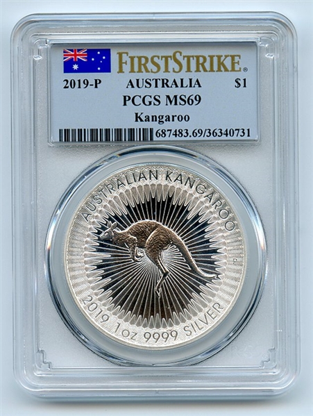 2019 P $1 Australia Silver Kangaroo Dollar PCGS MS69 First Strike