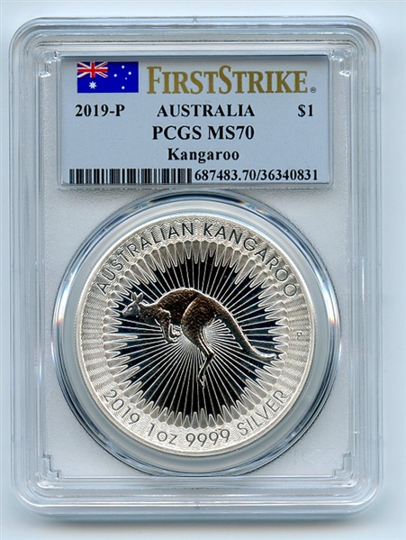 2019 P $1 Australia Silver Kangaroo Dollar PCGS MS70 First Strike