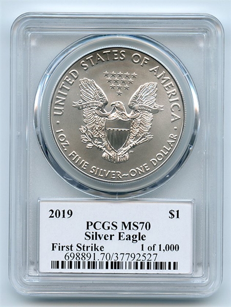 2019 $1 American Silver Eagle 1oz PCGS MS70 FS 1 of 1000 Thomas Cleveland Arrows