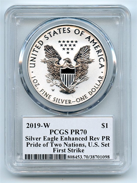 2019 W $1 Silver Eagle Enhanced Reverse Proof Pride PCGS PR70 FS Leonard Buckley