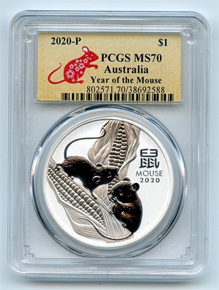 2020 P $1 Australian Silver 1oz Lunar Year of the Mouse PCGS MS70 First Strike