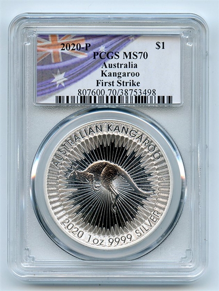 2020 P $1 Australian Silver Kangaroo PCGS MS70 First Strike