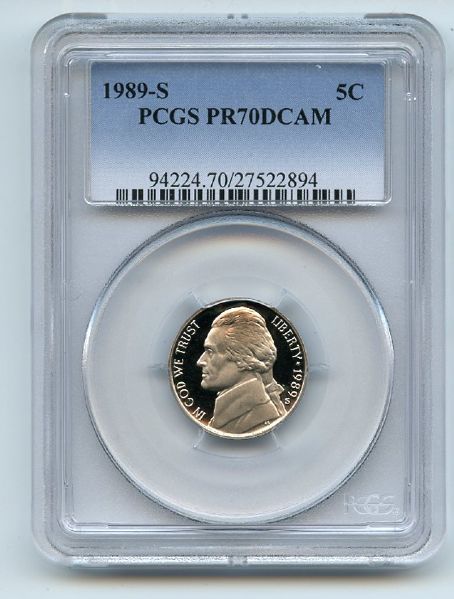 1989 S 5C Jefferson Nickel Proof PCGS PR70DCAM