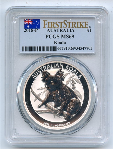 2018 P $1 Australia 1oz Silver Koala PCGS MS69 First Strike