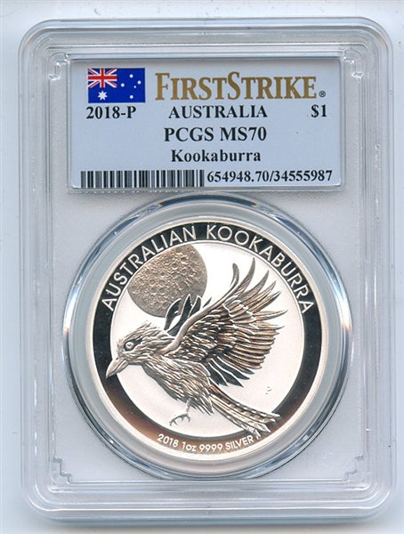2018 P $1 Australia 1oz Silver Kookaburra PCGS MS70 First Strike