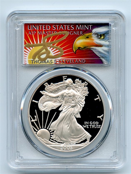 2003 W $1 Proof American Silver Eagle 1oz PCGS PR69DCAM Thomas Cleveland Eagle