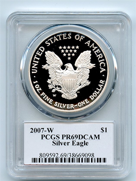 2007 W $1 Proof American Silver Eagle 1oz PCGS PR69DCAM Thomas Cleveland Eagle