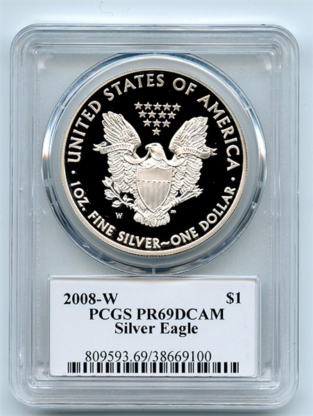2008 W $1 Proof American Silver Eagle 1oz PCGS PR69DCAM Thomas Cleveland Eagle